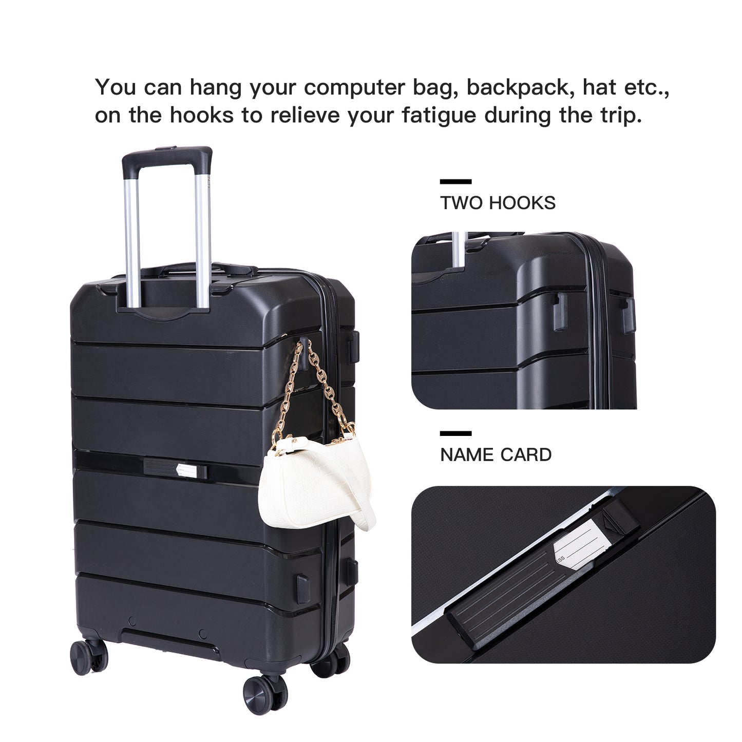 3-Piece Set Hardshell Suitcase Spinner Wheels PP Luggage Sets Lightweight Durable Suitcase with TSA Lock.